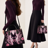 Pink Noir Cat Leather Handbag