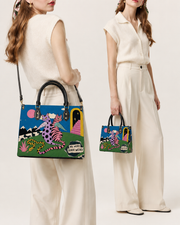 Twin Winged Familiars Leather Handbag