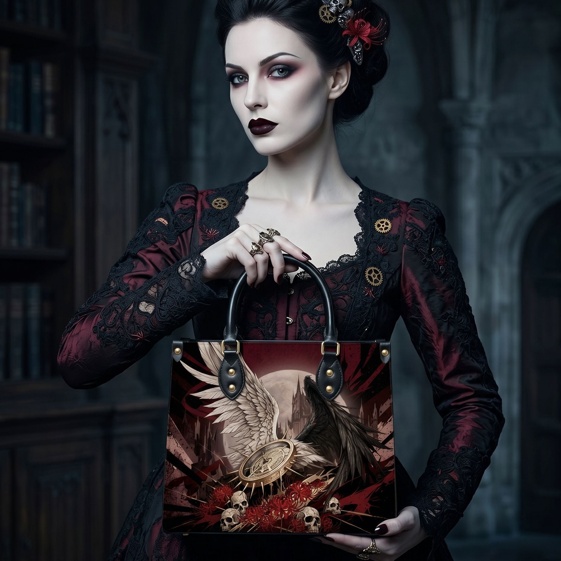 Fallen Spider Lily Leather Handbag