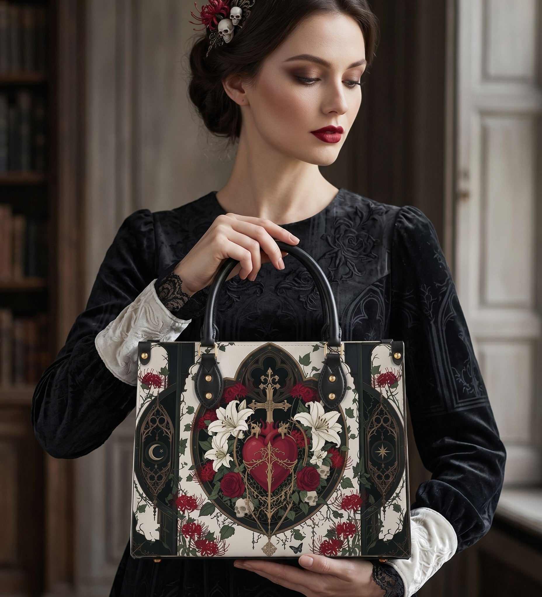 Sacred Heart Lily Leather Handbag