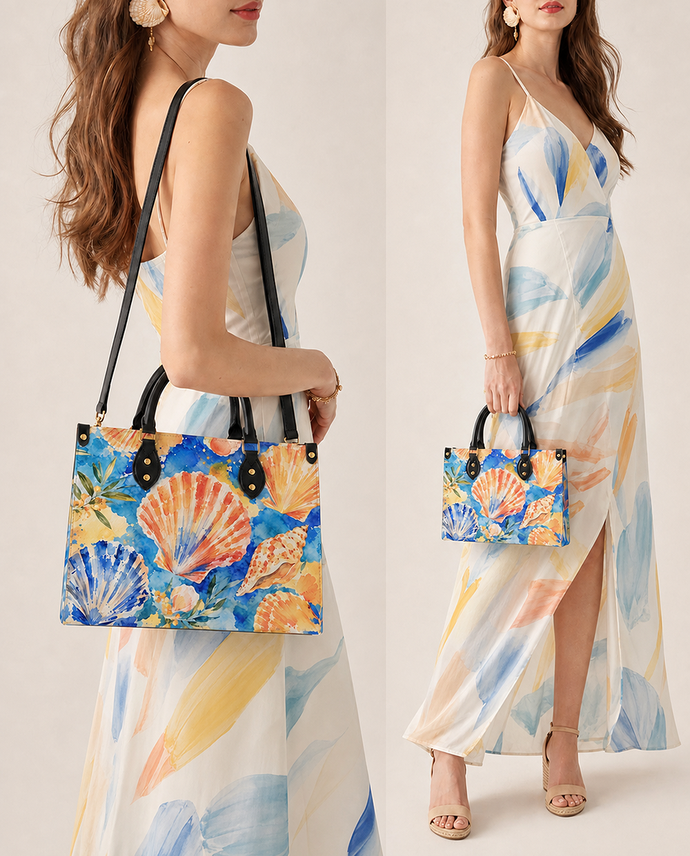 Azure Shell Leather Handbag