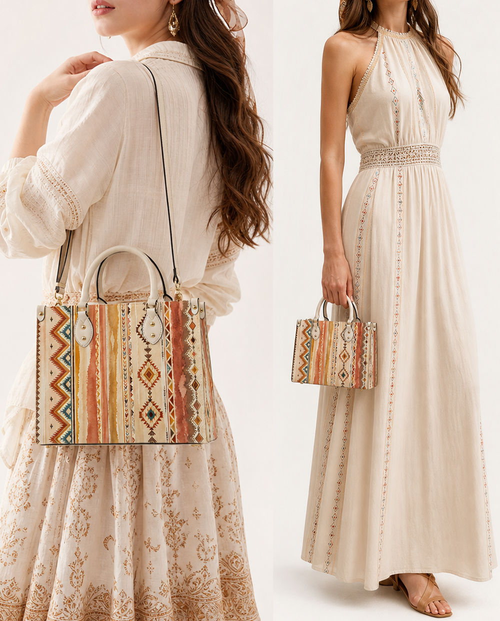 Boho Tapestry Leather Handbag