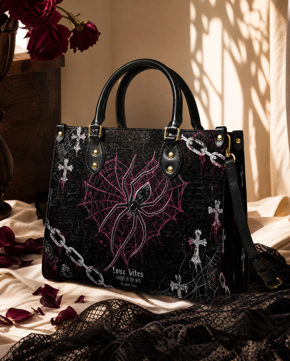 Web of Devotion Leather Handbag