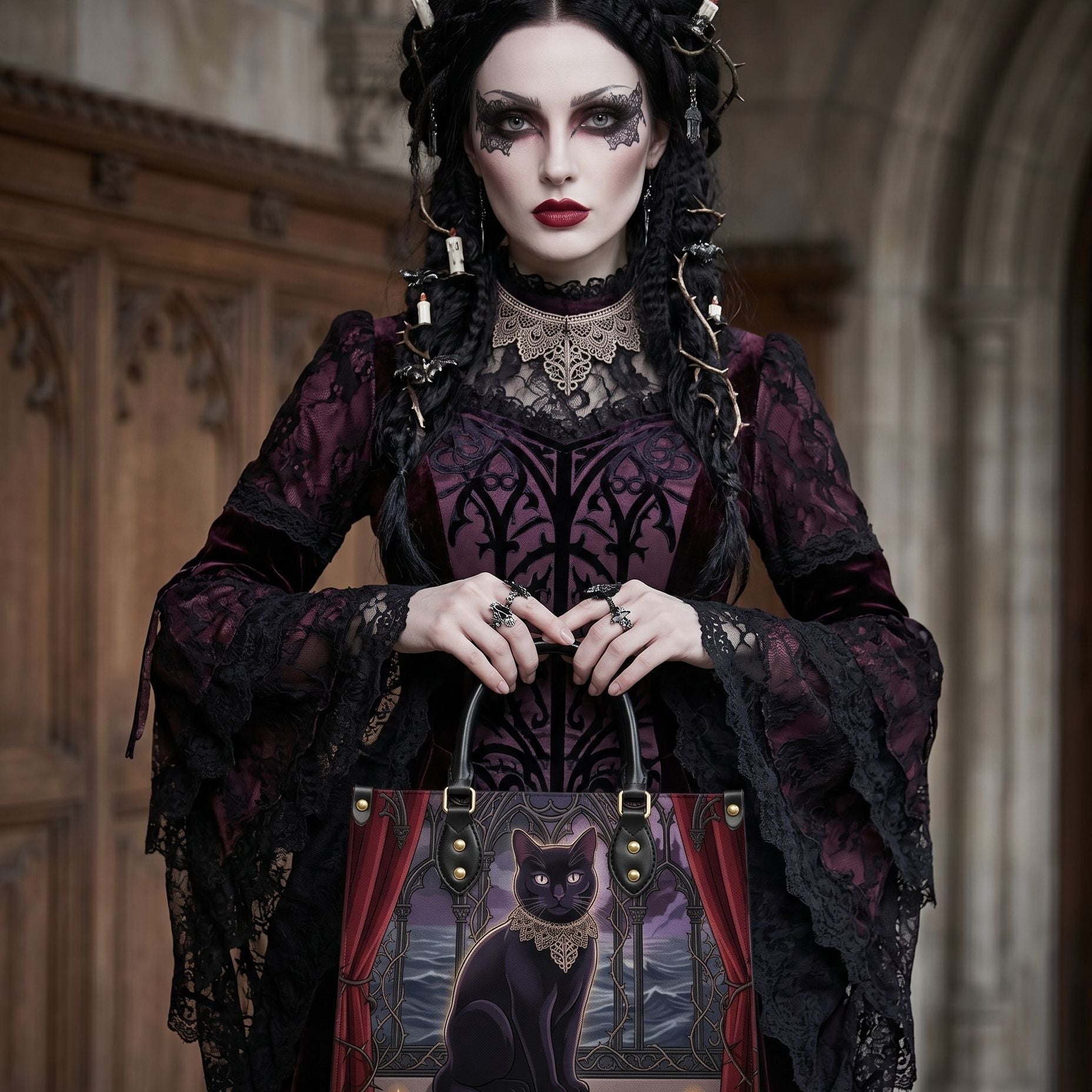 Candlelight Cat Leather Handbag