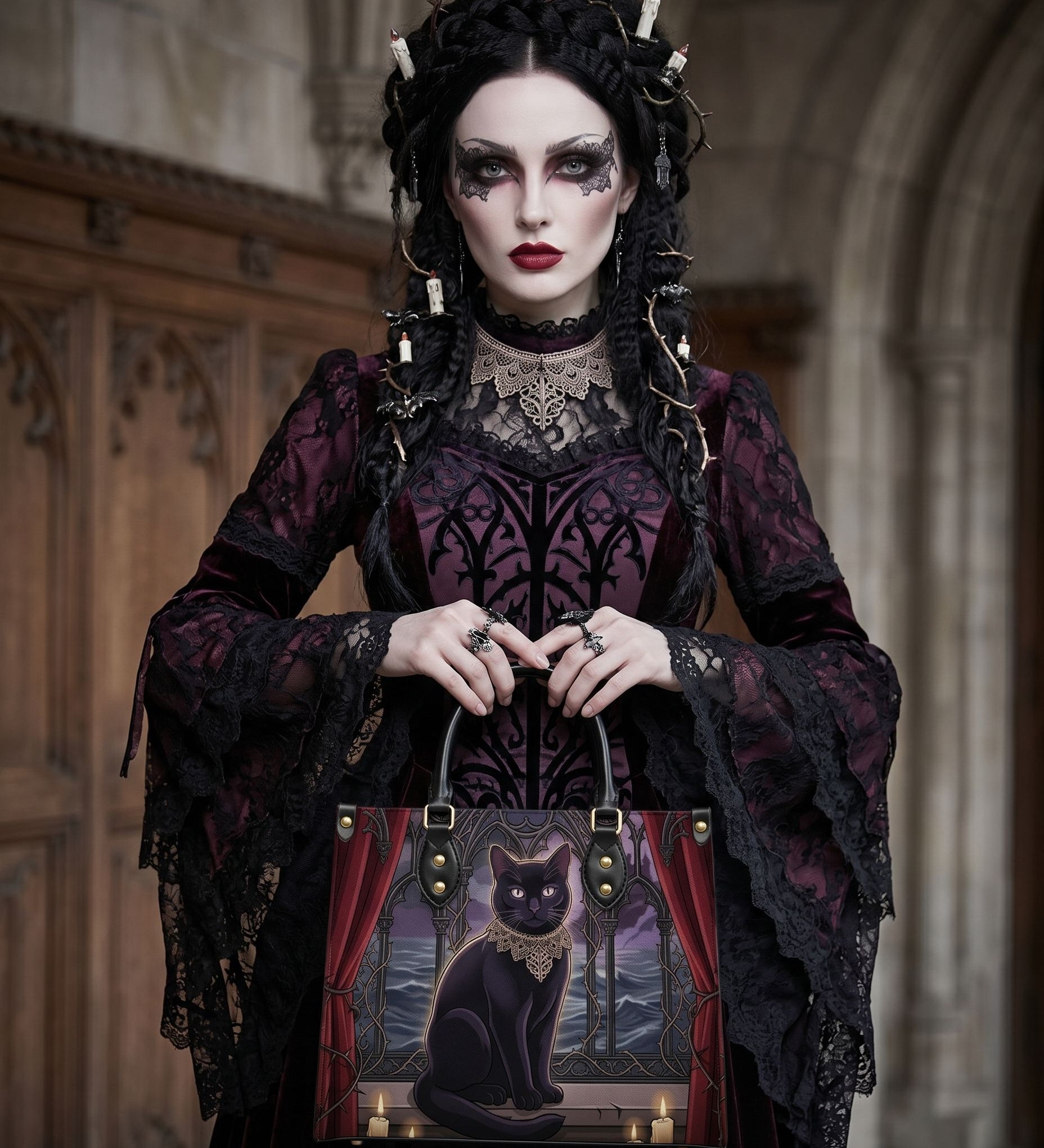 Candlelight Cat Leather Handbag