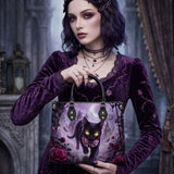 Violet Moon Feline Leather Handbag