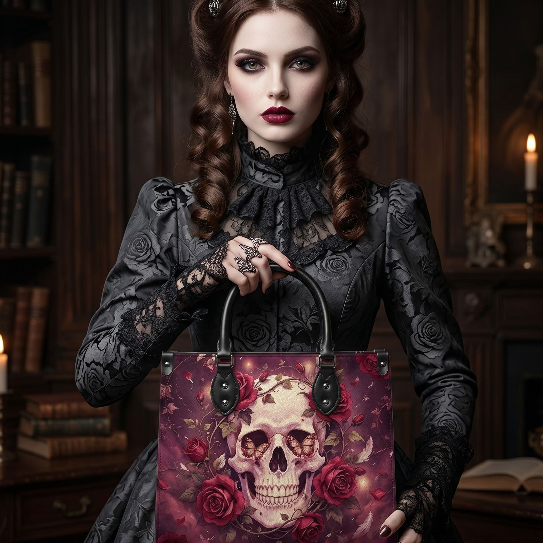 Bone Rose Leather Handbag