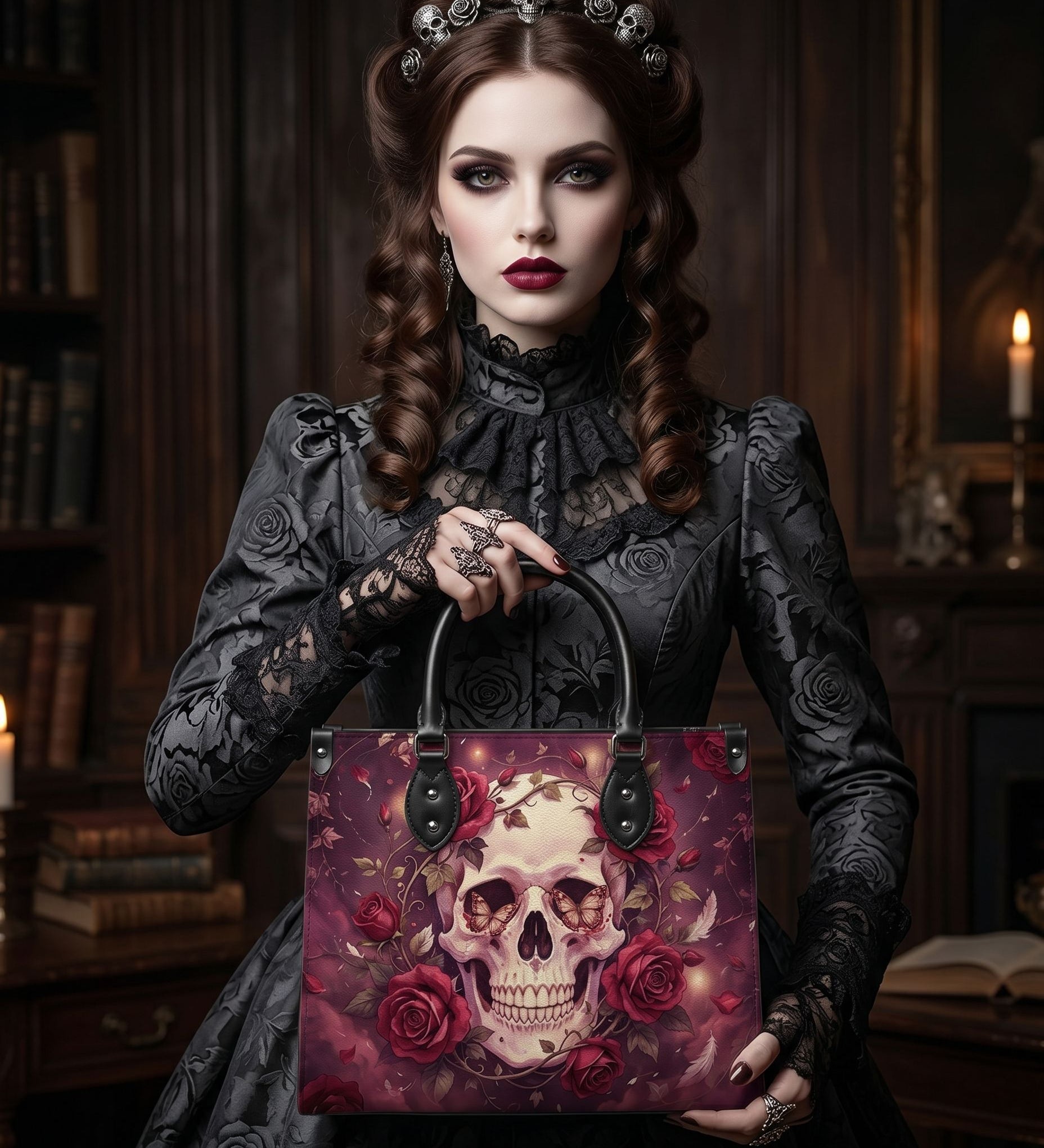 Bone Rose Leather Handbag