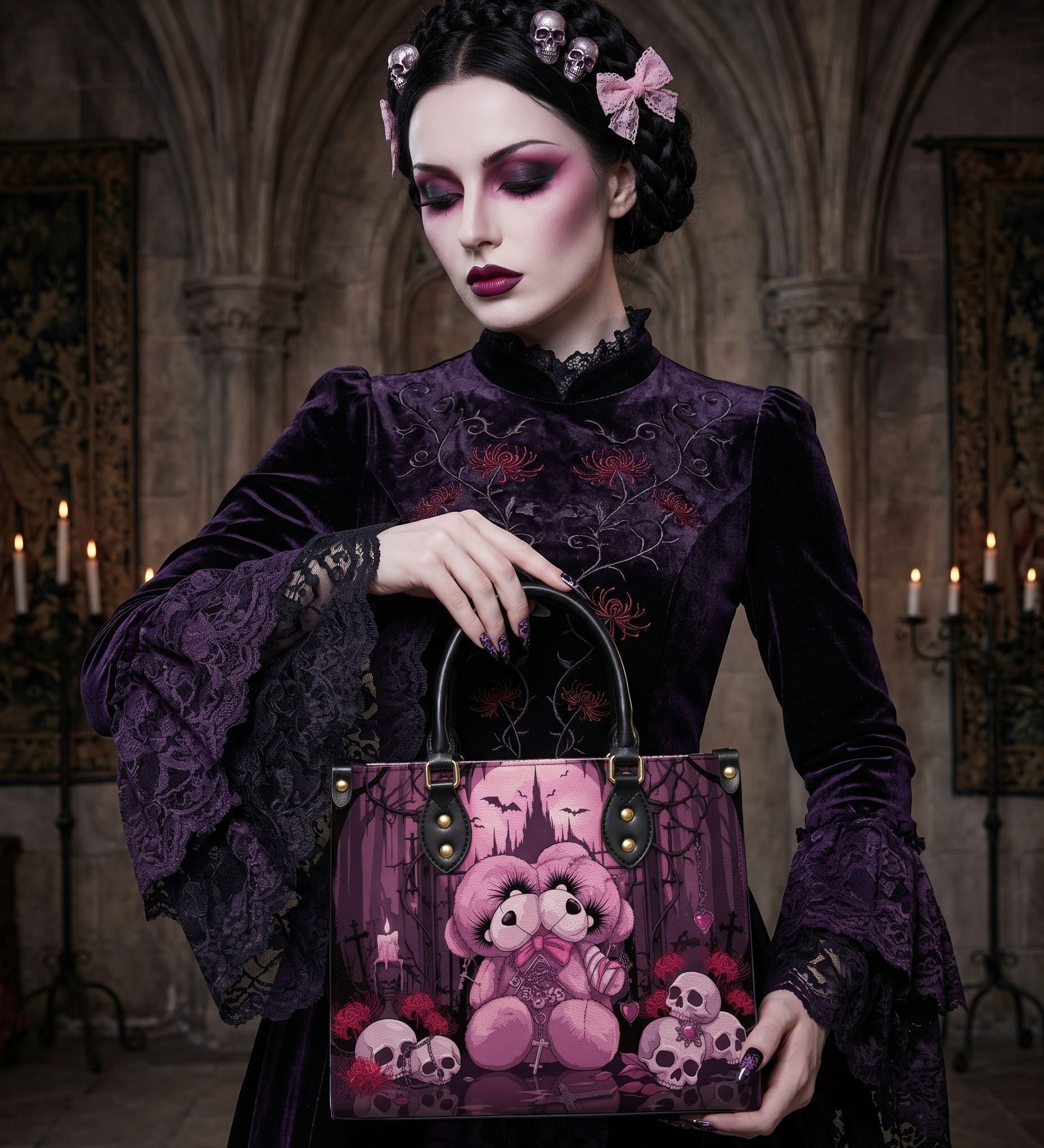 "Crimson Moon Bear" Leather Handbag