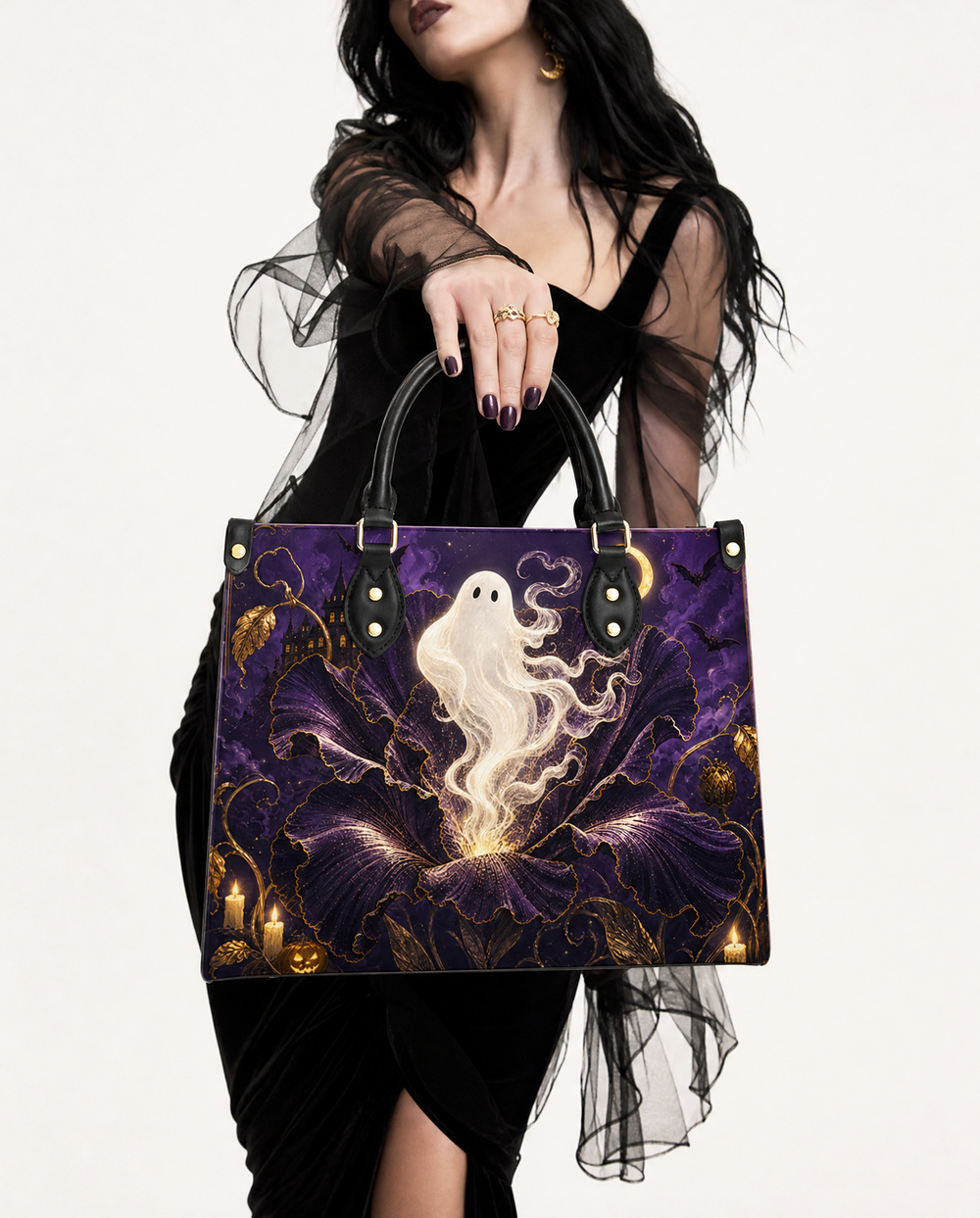 Noir Petal Leather Handbag