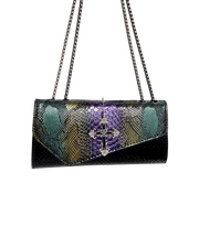 Iridescent Snake‑Skin Cross Envelope Clutch