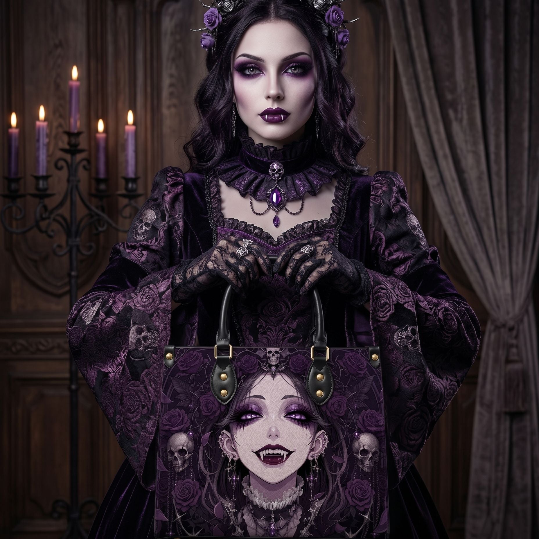 Night Violet Maiden Leather Handbag