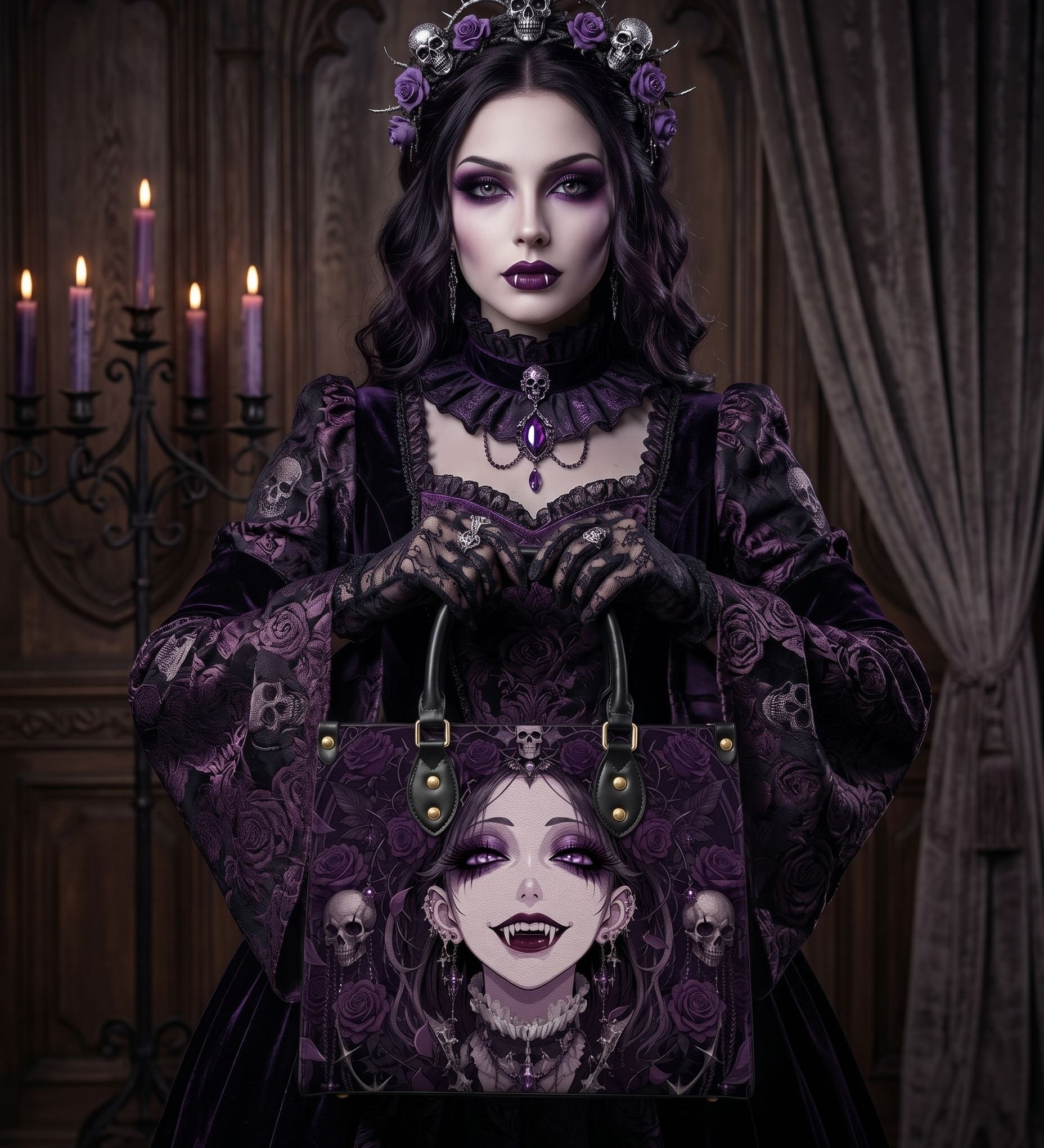 "Night Violet Maiden" Leather Handbag