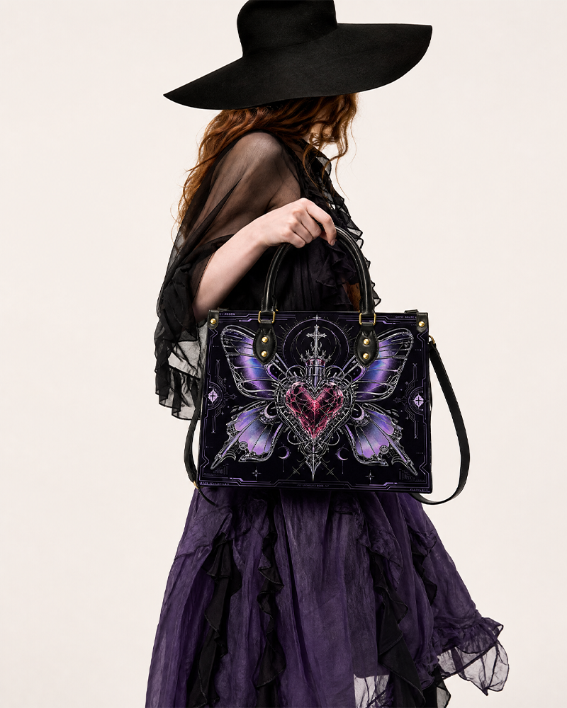 Sacred Heart Butterfly Leather Handbag