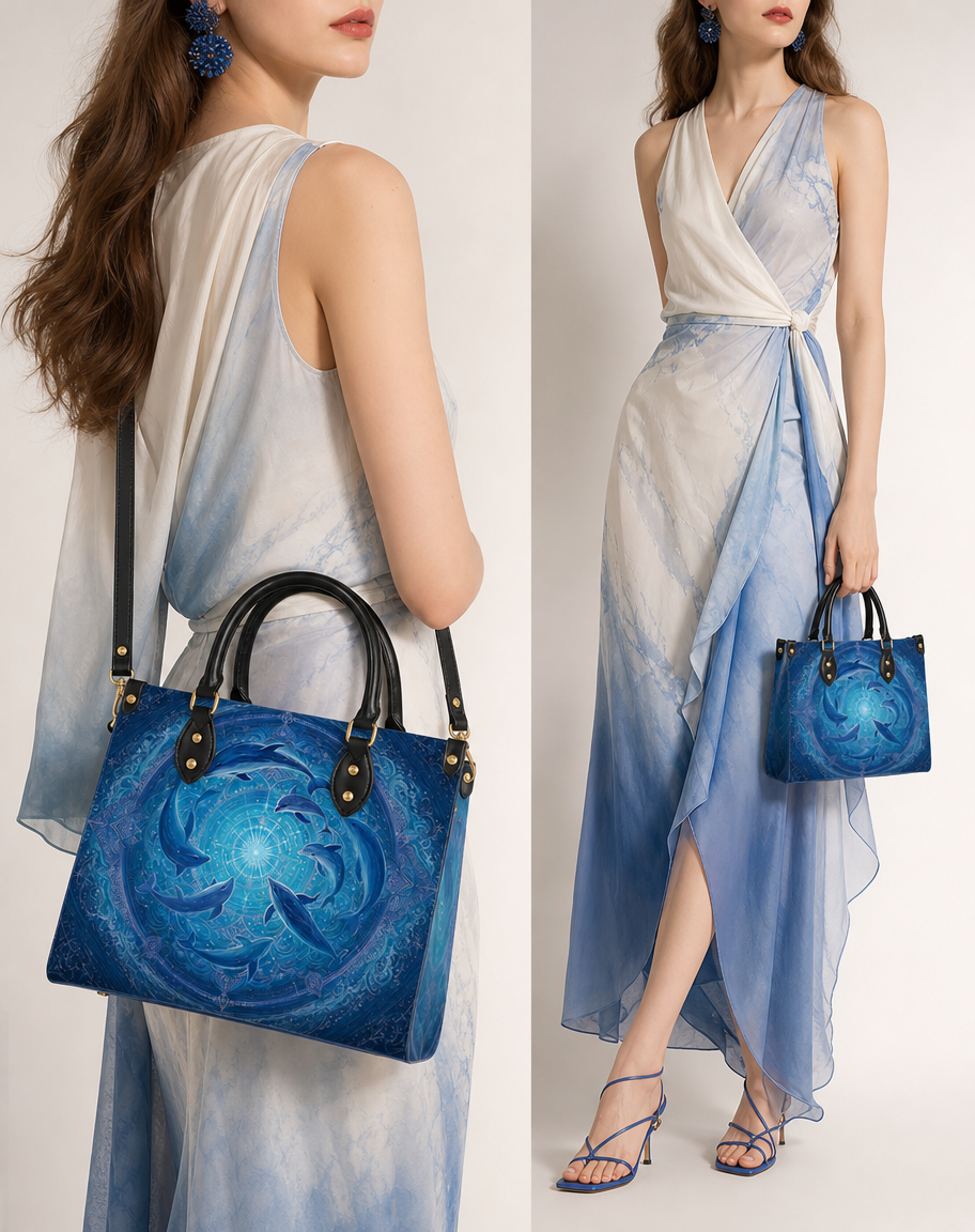 Circle Dolphin Tides(Clarity) Leather Handbag