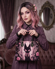Pink Noir Cat Leather Handbag