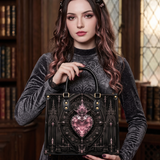 Crystal Heart Leather Handbag