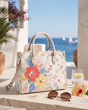 Hibiscus Breeze Leather Handbag