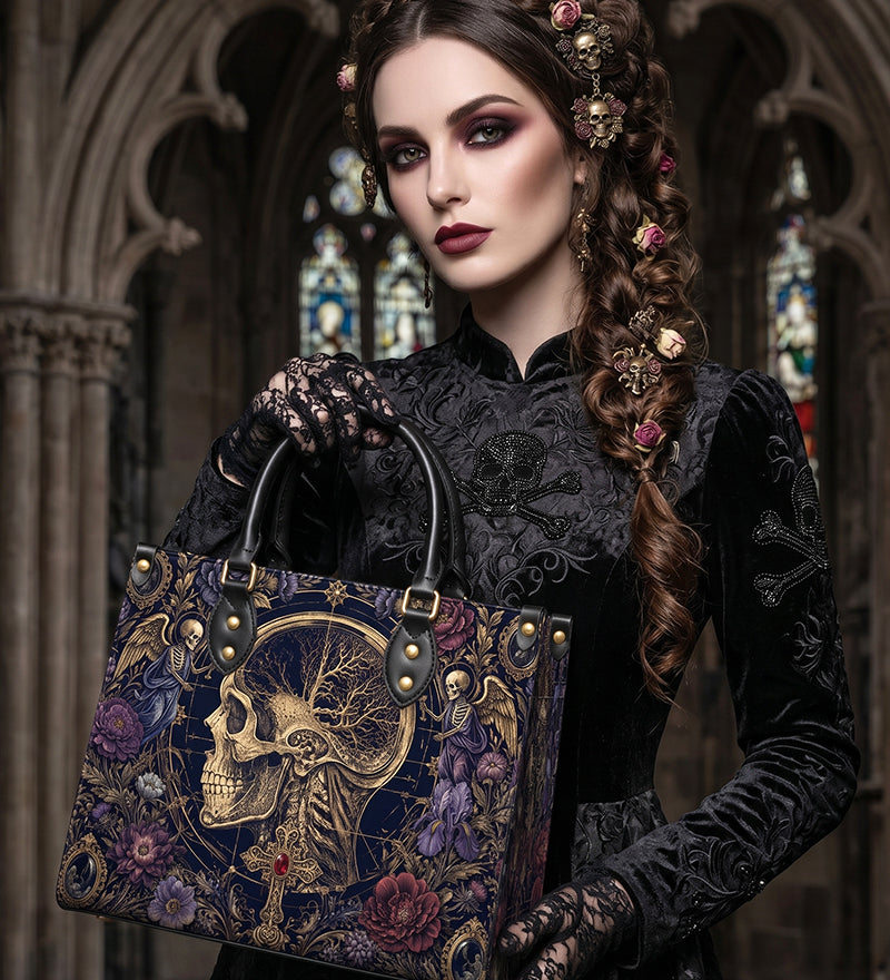 Bone Art Leather Handbag