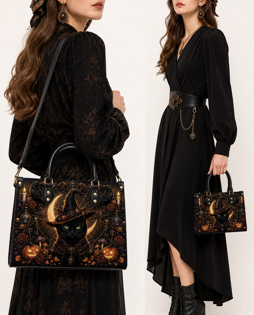 Ebon Feline Leather Handbag