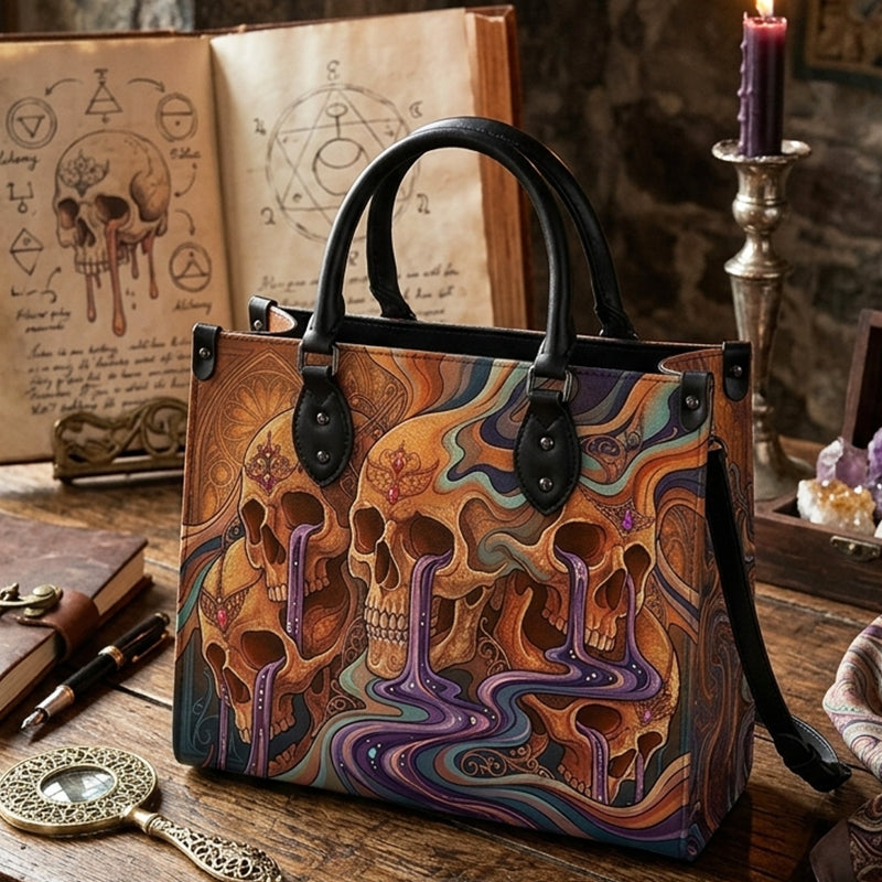 Skull Vortex Leather Handbag