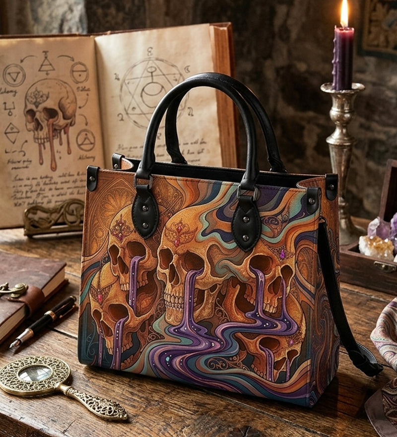 Skull Vortex Leather Handbag