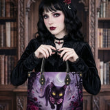 Violet Moon Feline Leather Handbag