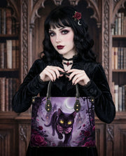 Violet Moon Feline Leather Handbag