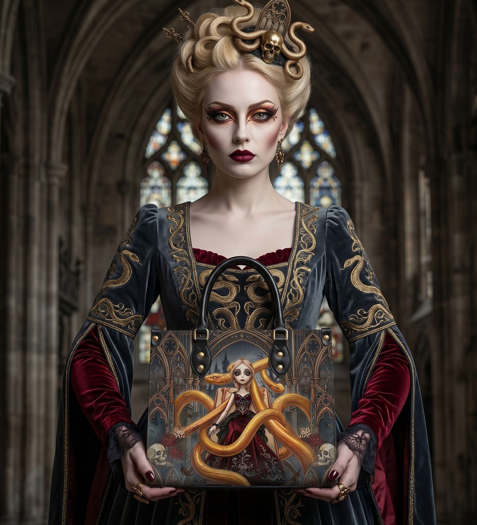 Metal Serpent Leather Handbag