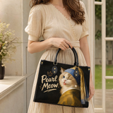 Pearl Meow Leather Handbag