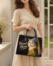 Pearl Meow Leather Handbag