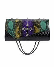 Iridescent Snake‑Skin Cross Envelope Clutch