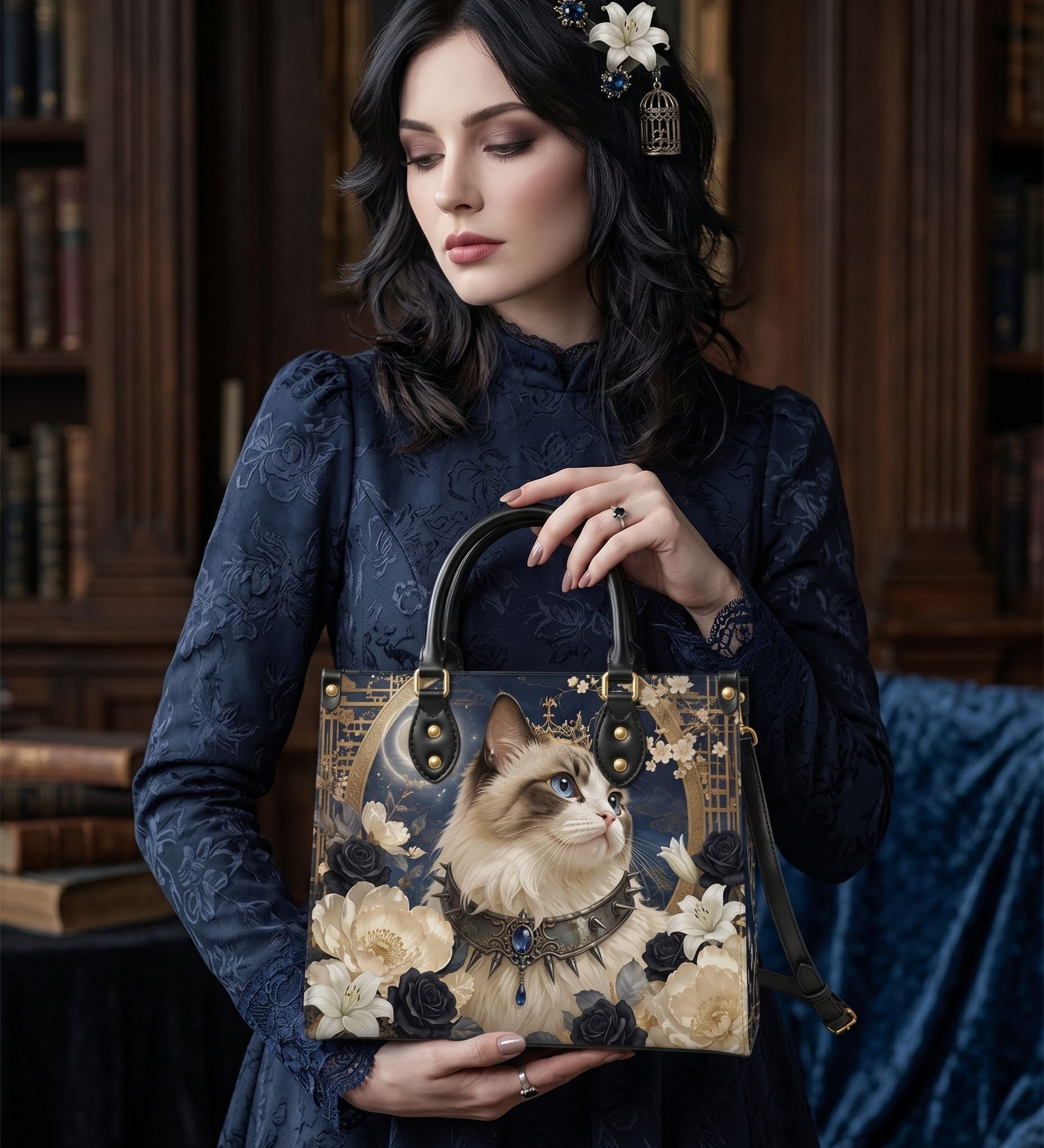 Lunar Ragdoll  Leather Handbag