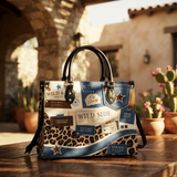 Leopard Denim Leather Handbag