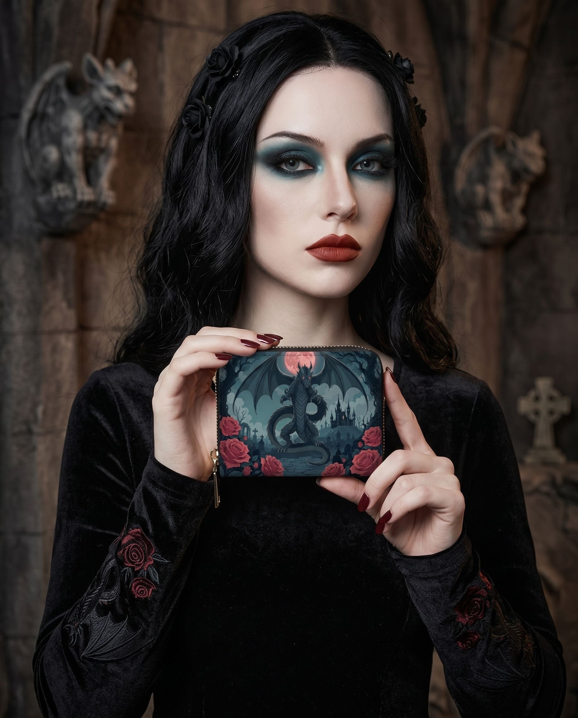 Crimson Moon Dragon Mini Wallet