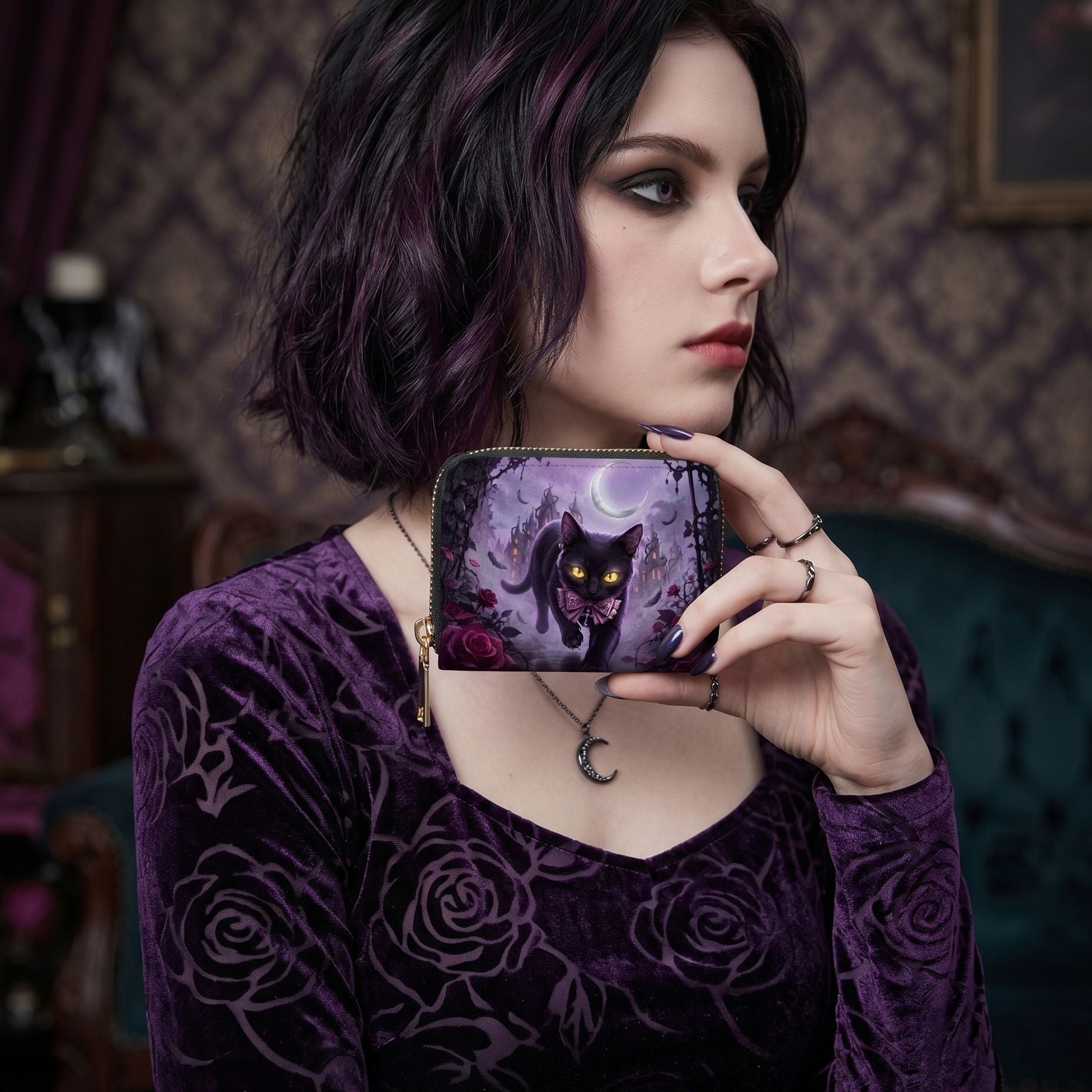 Violet Moon Feline Mini Wallet