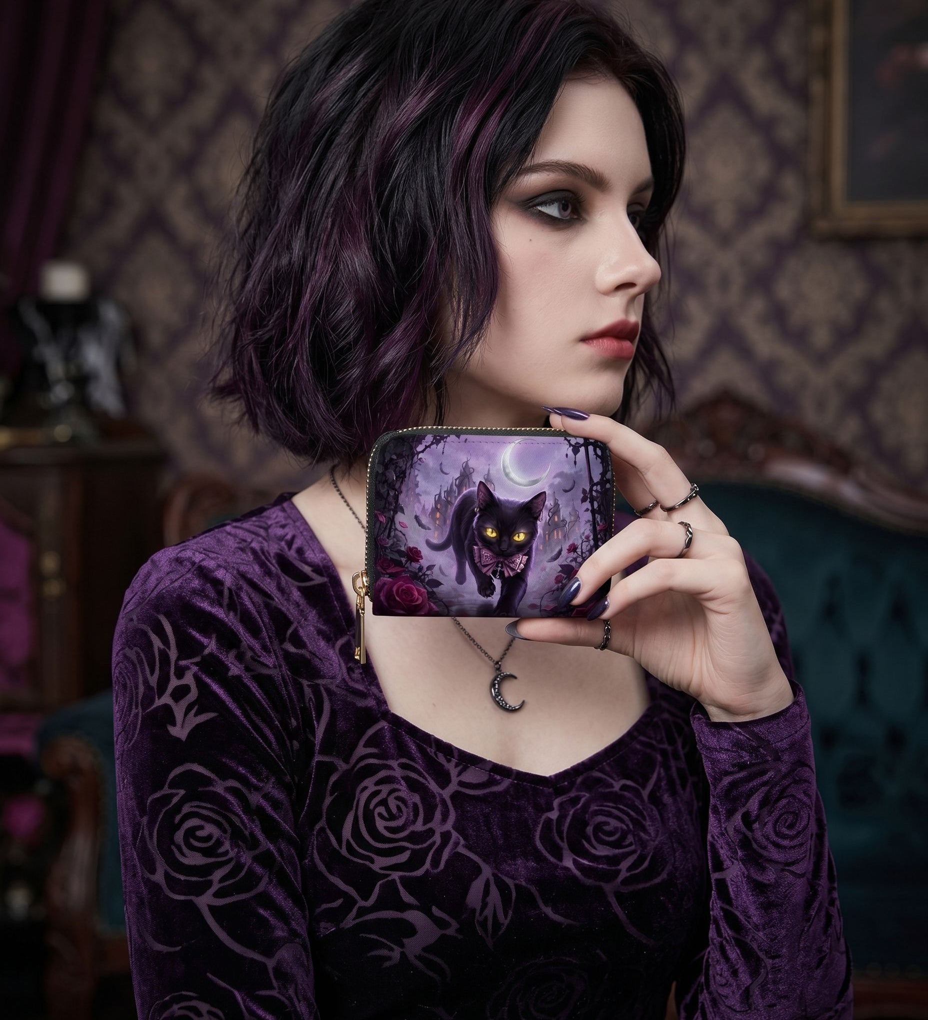 Violet Moon Feline Mini Wallet