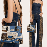 Leopard Denim Leather Handbag