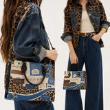 Leopard Denim Leather Handbag