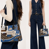 Leopard Denim Leather Handbag