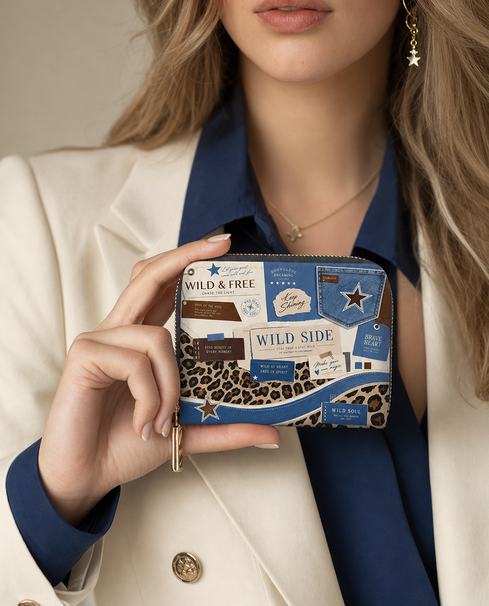 Leopard Denim Mini Wallet