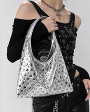 Liquid Silver Studded Hobo
