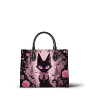Pink Noir Cat Leather Handbag