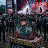 Crimson Moon Dragon Leather Handbag