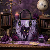 Violet Moon Feline Leather Handbag