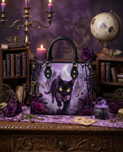 Violet Moon Feline Leather Handbag