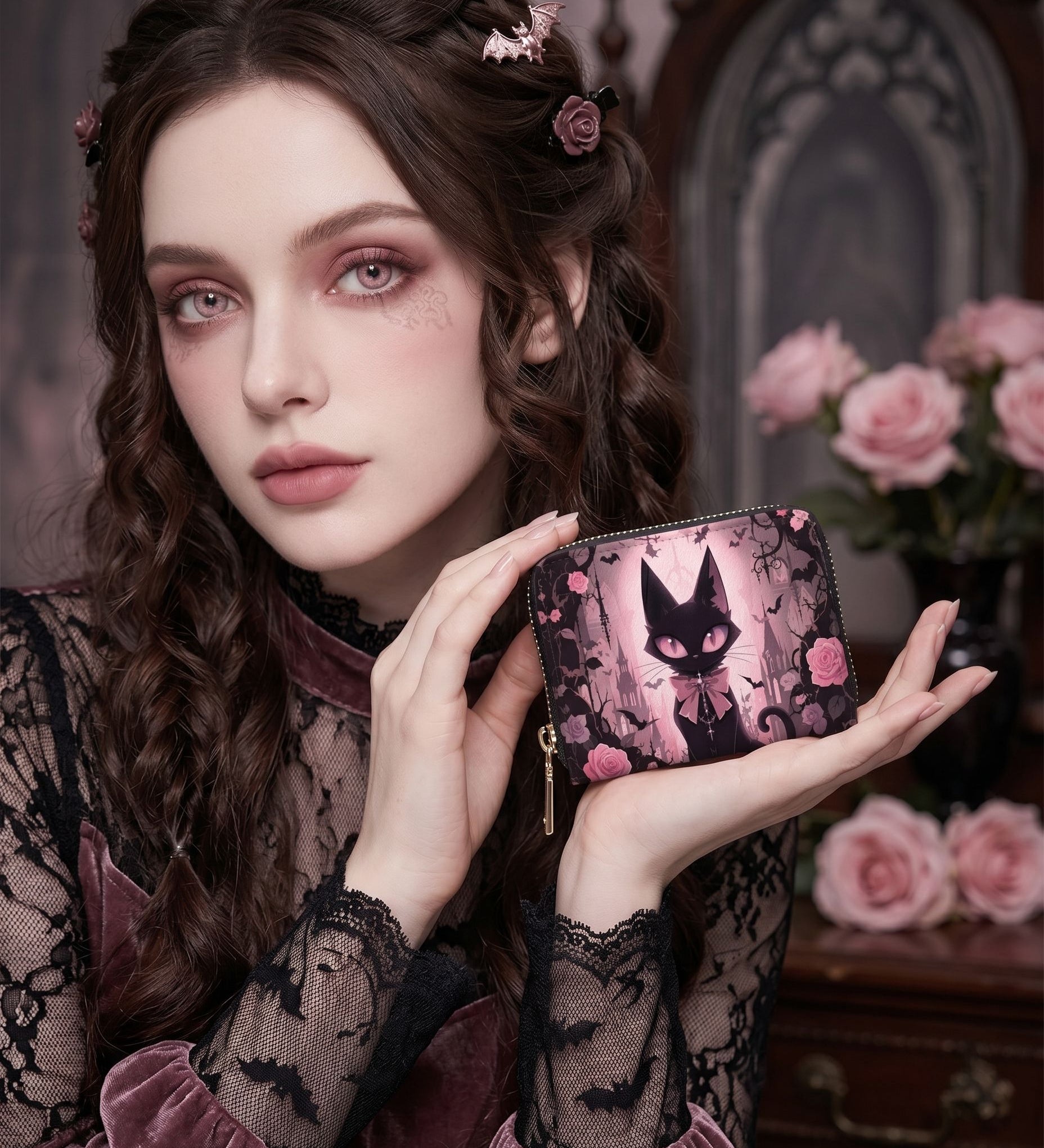Pink Noir Cat Mini Wallet
