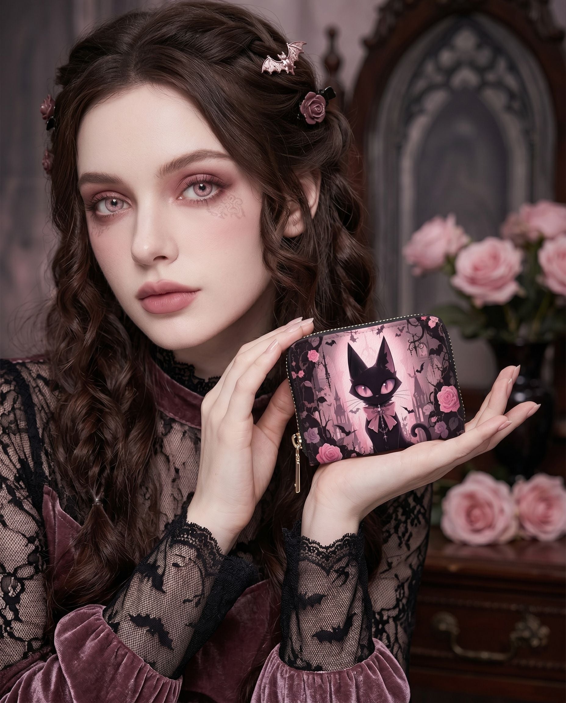 Pink Noir Cat Mini Wallet