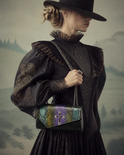 Iridescent Snake‑Skin Cross Envelope Clutch