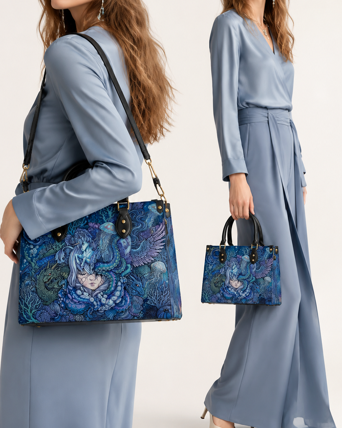 Oceanic Dreamscape Leather Handbag